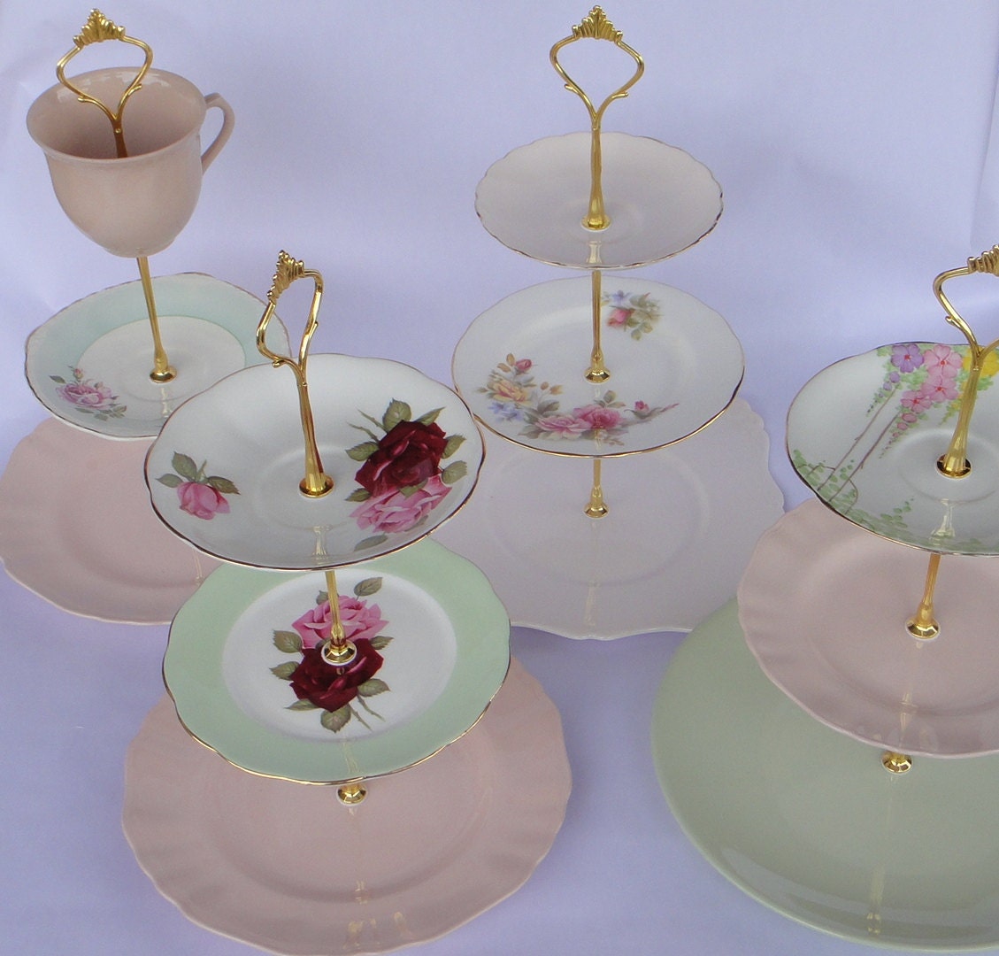 How to make a Vintage 3 Tier Cup Cake Wedding Stand DIY kit Instructions Drill Bit Gold Heavy Crown Handle Fitting Hardware