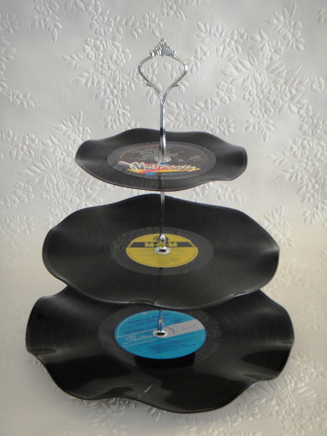 3 Tier Cup Cake Stand Vintage Retro Vinyl Record Rockabilly Wedding / Rock n Roll / Kitchen / Witch Queen