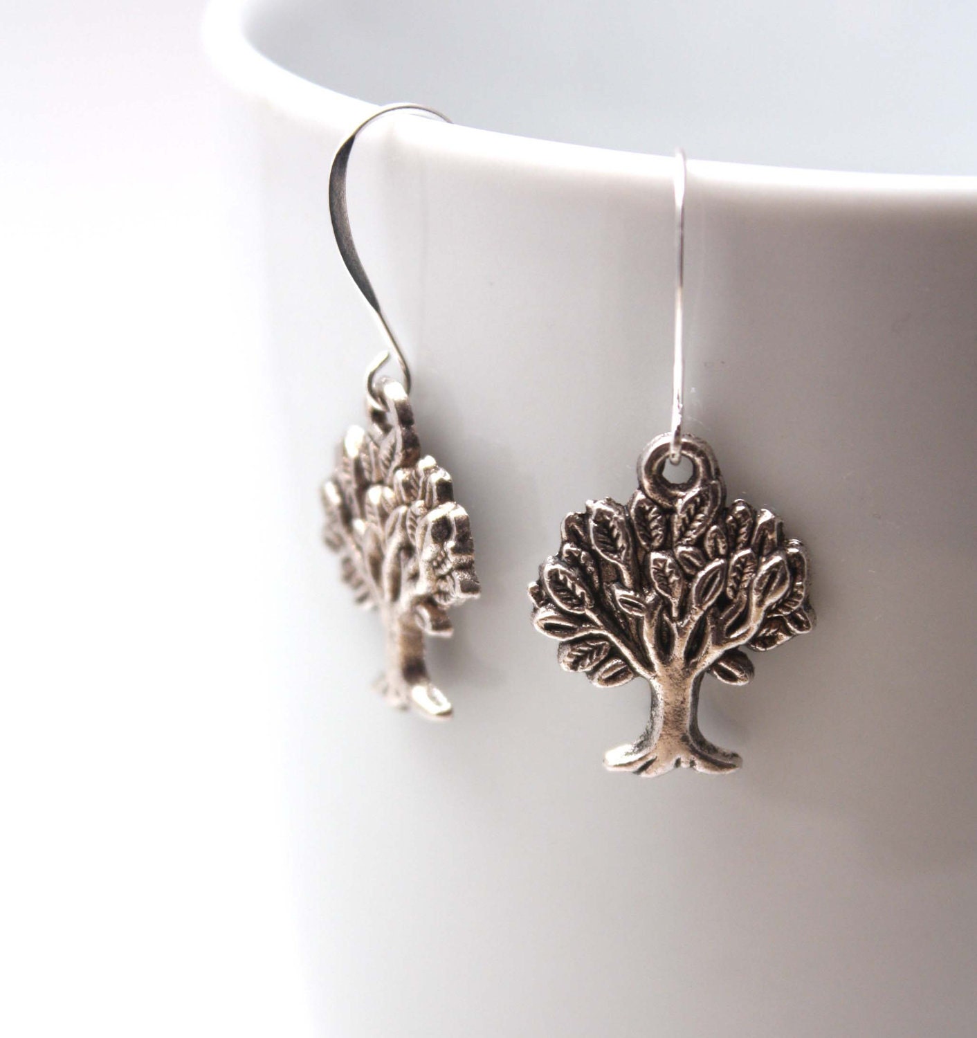little tree earrings - woodland tree simple antique silver - everyday earrings