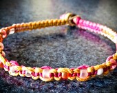 Walking on Sunshine Natural Square-Knot Hemp Bracelet w/ Sunset Mix Beads