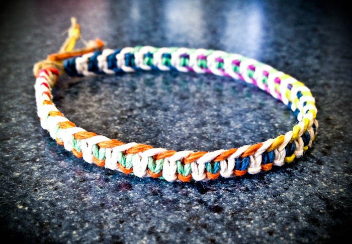 Natural Rainbow Fishbone-Knot Macrame Hemp Bracelet