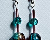 Two color crackle glass bead earrings. Free shipping