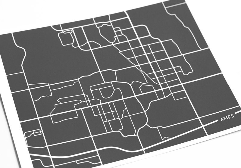 Ames City Map Art Print / Iowa State University Grad Gift / 8x10 Dorm Decor / Personalized colors