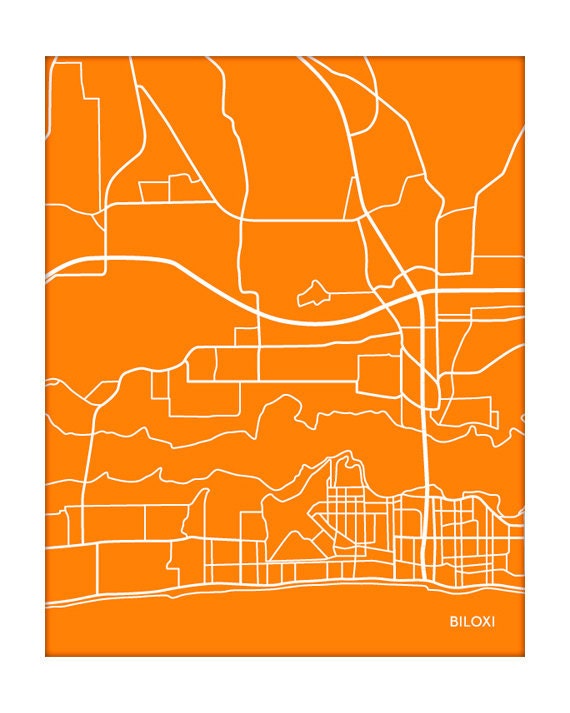 Biloxi City Map Art Print / Mississippi Art Gulf Coast Street Map Line Poster / 8x10 Digital Print / Choose your color