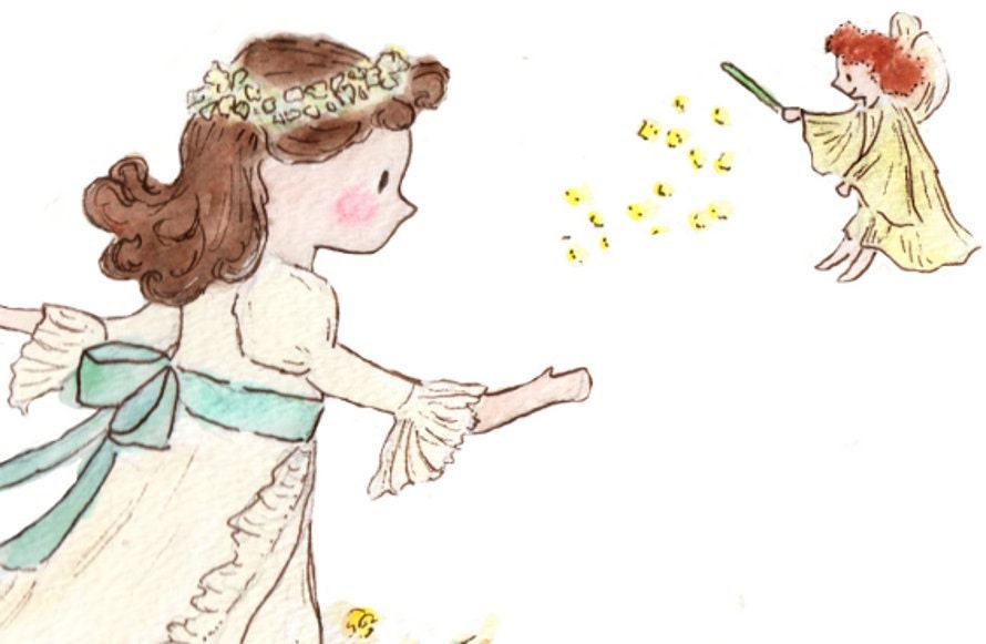 Children Art Print. Summer Fairy Chase. PRINT 8X10. Nursery Art Home Decor