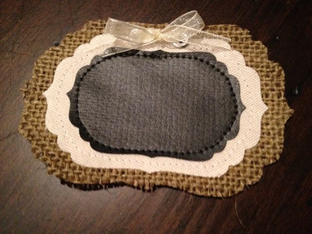 Burlap Chalkboard Tags / Labels - Fancy - Small size - Set of 6 - wedding, place card, gift tag, name tag