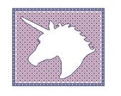 Blackwork Unicorn, blackwork animals chart PDF pattern unicorns