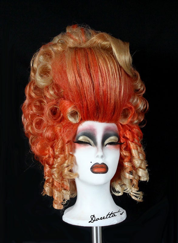 Orange & Blonde Wig - Updo - Rococo Baroque style inspired - Curls and Waves -Doretta's creations (MADE TO ORDER)