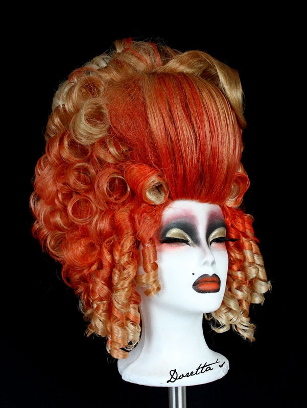 Orange & Blonde Wig - Updo - Rococo Baroque style inspired - Curls and Waves -Doretta's creations (MADE TO ORDER)