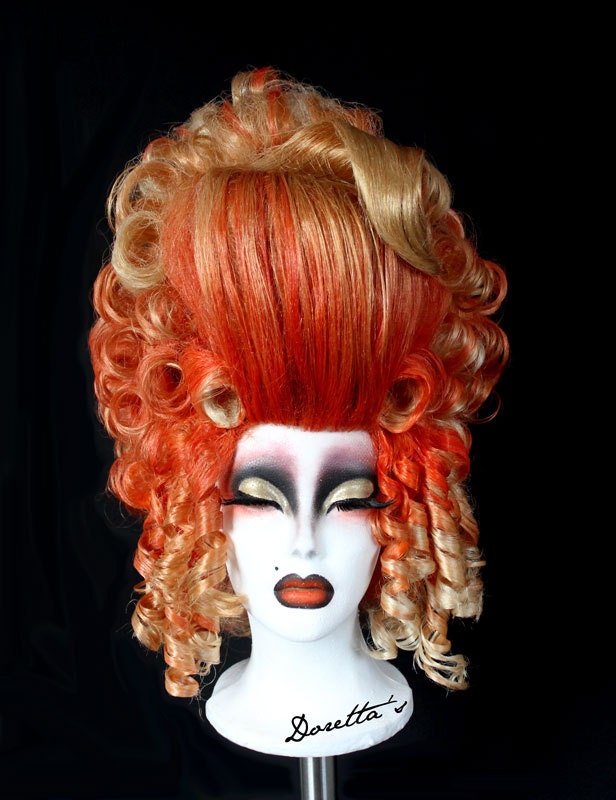 Orange & Blonde Wig - Updo - Rococo Baroque style inspired - Curls and Waves -Doretta's creations (MADE TO ORDER)