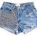 Cheetah Leopard Print Shorts Hand Painted Vintage Distressed High Waisted Denim Upcycled Hippie Boho Hipster Coachella W30