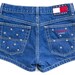 Studded Shorts Vintage Distressed High Waisted Blue Denim Hipster Boho Hippie Upcycled Star Studs Tommy Hilfiger Medium W29