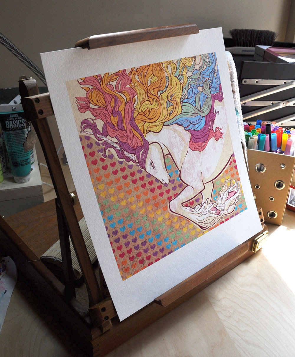 Rainbow Unicorn 13x14.5 Art Print. On Photo Rag fine art paper