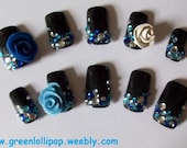 Japanese 3D Nail Art Set - Blue Roses Gem