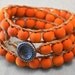 RESERVED FOR LINDSEY Wrap Bracelet Mala Buddhist Rosary with Orange Wood Beads on Hemp with Button Closure