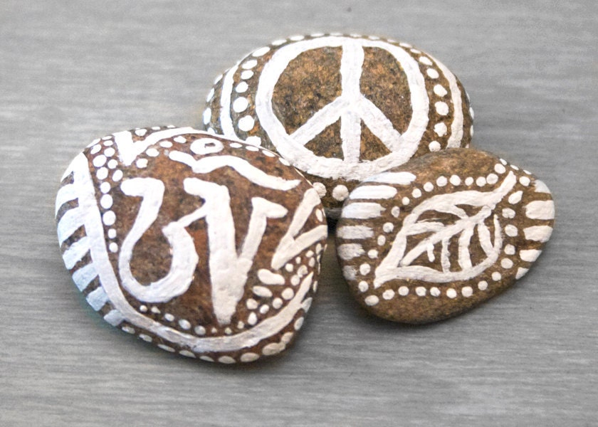 Hand Painted Stones - Zen Garden Meditation Stones - Om, Peace, Nature Rock Art