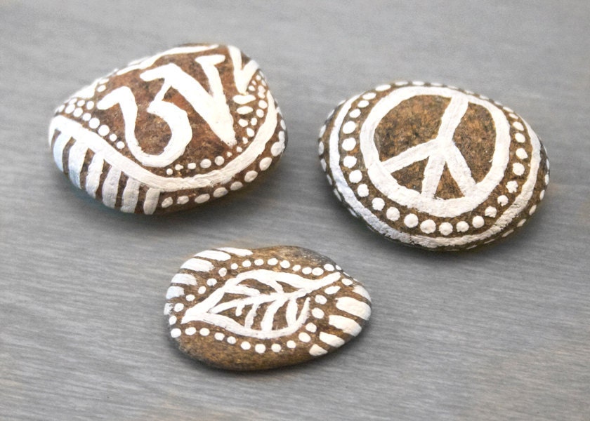 Hand Painted Stones - Zen Garden Meditation Stones - Om, Peace, Nature Rock Art