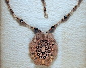 Vintage Wire Wrapped Cameo on Necklace with Czech Glass Beads