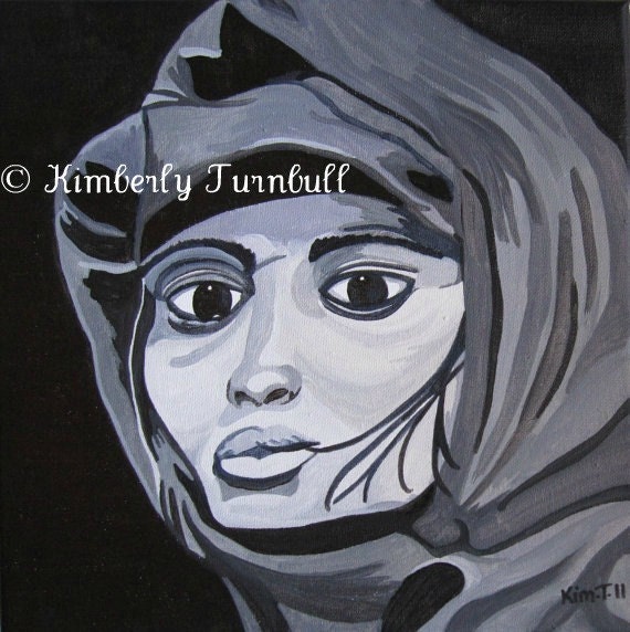 Portrait of African Woman 3, in Headscarf (Original Acrylic on Canvas) - Kim.T. 2011