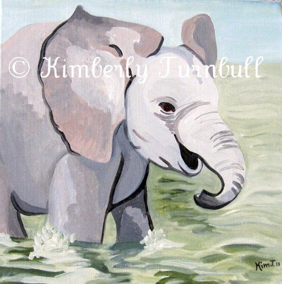 Splashing About Baby Elephant (Original Acrylic on Canvas) Kim.T 11