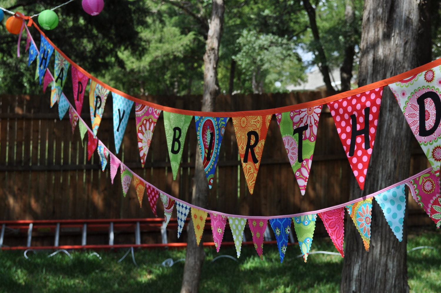 Fabric Happy Birthday pennant banner bunting, Birthday party decoration, Michael Miller's Gypsy Bandana