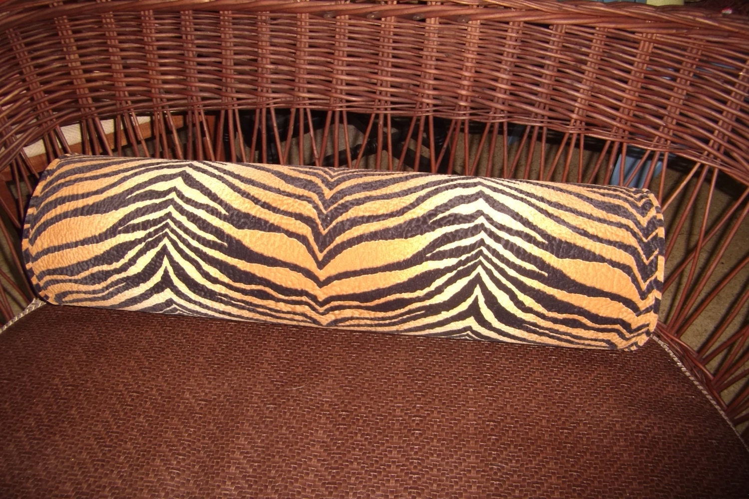 Tiger Faux Suede Round Foam Filled Bolster Cushions, One on a Twin Bed, two on a Queen/King,  Beautiful Bolsters By Pillowinno
