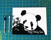 Personalized Happy Birthday Panda Hand-Cut Paper Silhouette - 8x10