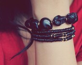 Black Skull Bracelet with Gold Accent