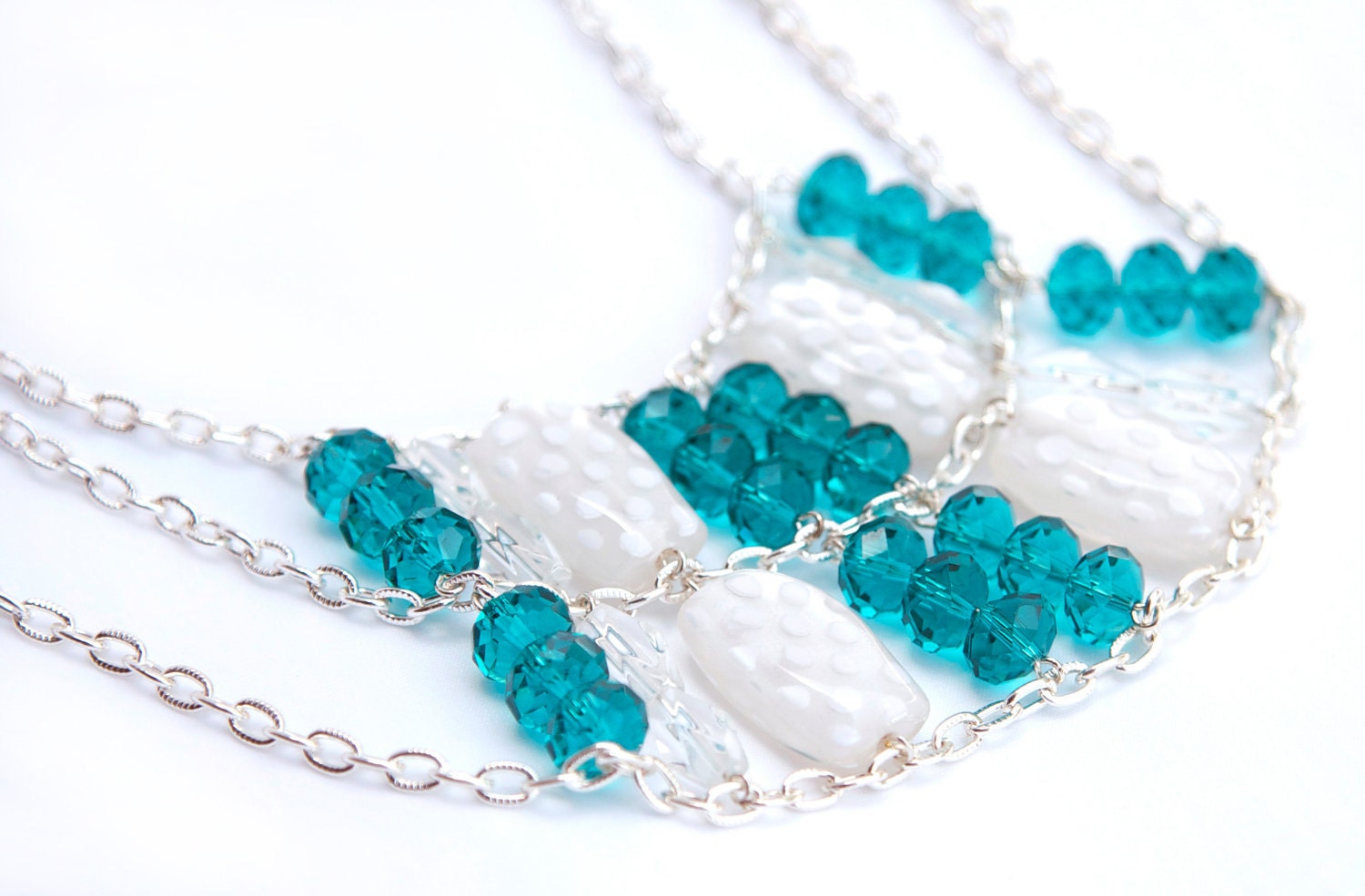 Teal and White Polka Dot Bib Necklace