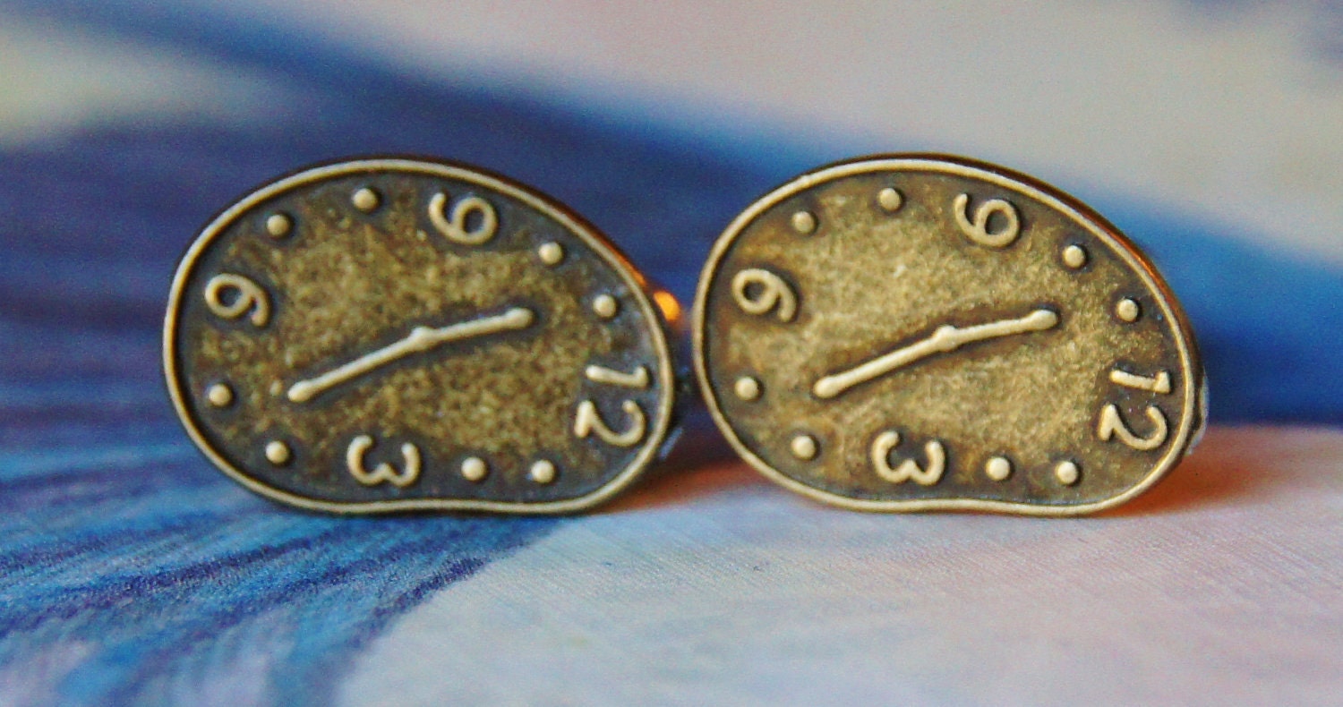 Dali Clock Cuff Links - Tick Tock Distorted lIllusion Magic Time Cufflinks - Anniversary Wedding - Clocks Cufflink - Mens Gift Lawyer Doctor