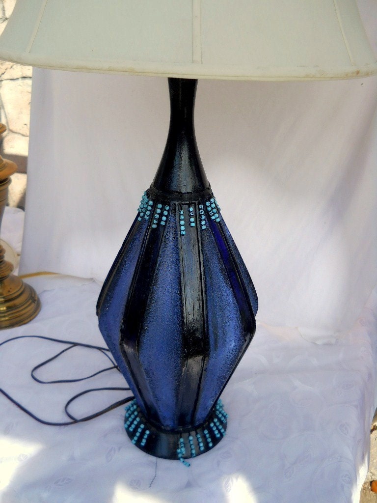 Lamp Lighting Hollywood Regency Blue Wood Ceramic Retro table lamp