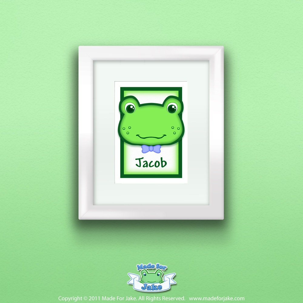 Personalized Baby Boy Frog Print, Customize with Name, Wall Art Decor for Nursery or Kids Room, 5x7