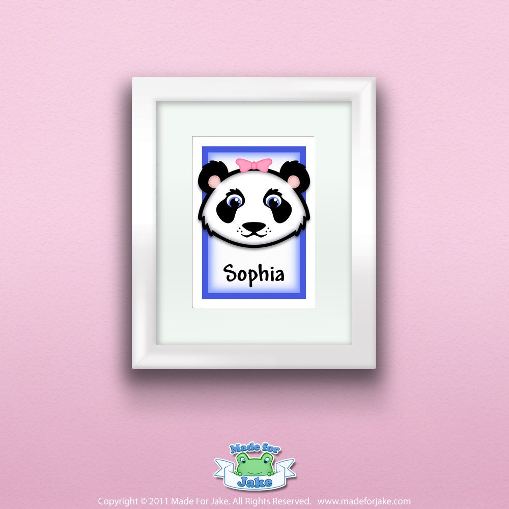 Personalized Baby Girl Panda Bear Print, Customize with Name, Wall Art Print for Nursery or Kids Room, 5x7