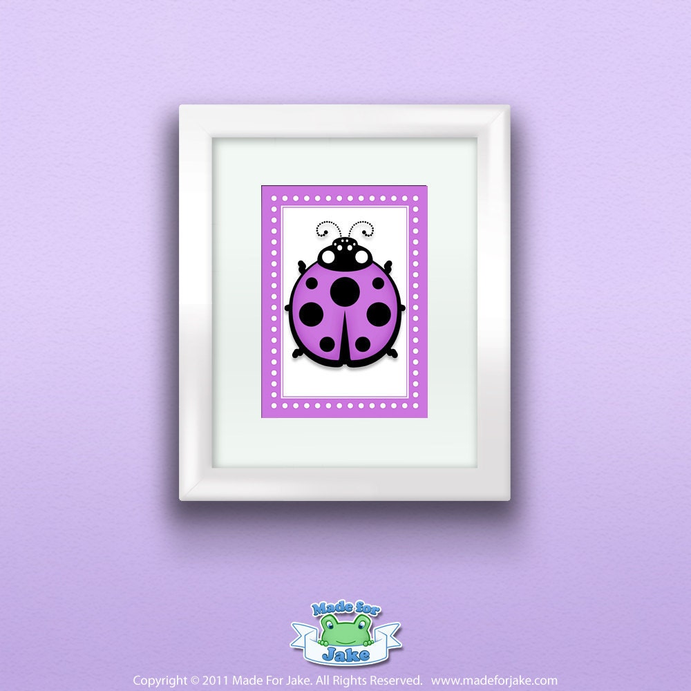 Purple Ladybug Print,  Wall Art Decor for Nursery or Kids Room, 5x7