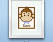Personalized Baby Boy Monkey Print Custom Name Wall Art Decor Nursery 8x10
