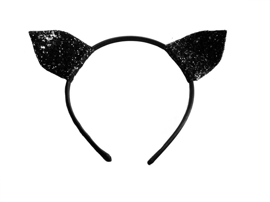 Black Glitter Kitten Cat Ears Headband