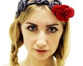 Red Rose and Grey Secret Garden Headband
