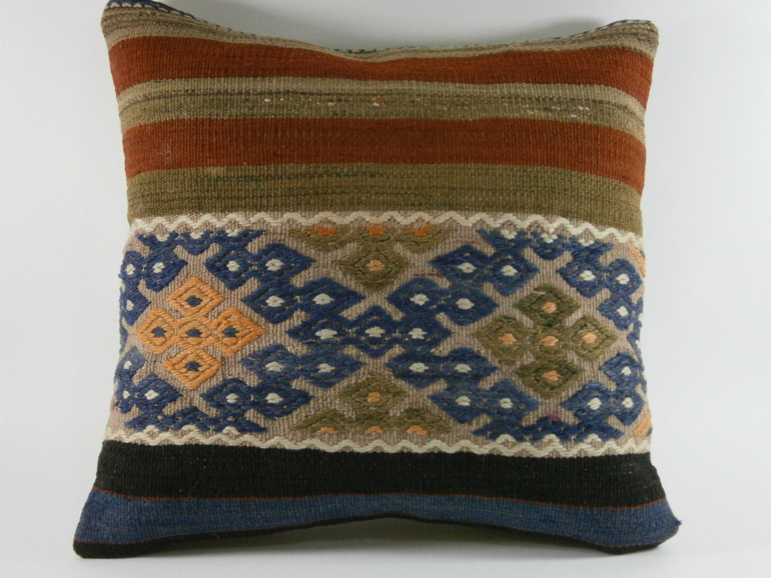 VINTAGE,Turks Handmade Kilim Pillow Case - 16x16