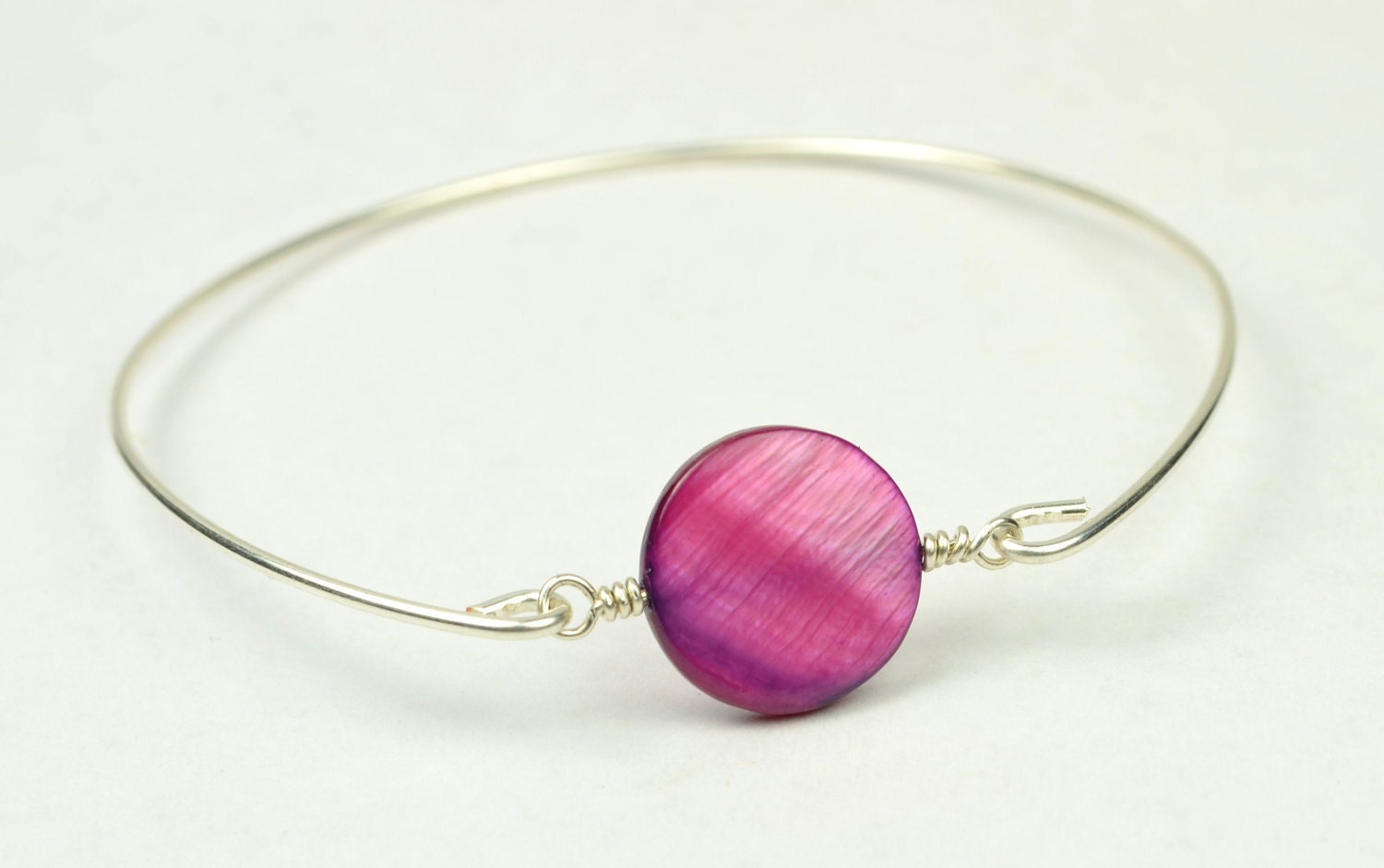 Stacking Bracelet- Fuchsia Mother of Pearl Circle Shell Bead and Sterling Silver Filled Wire- Custom Made to Size
