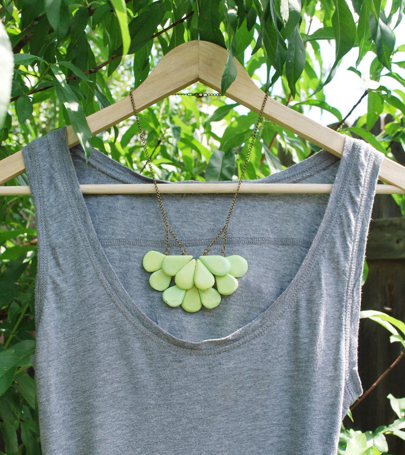 Pedals Necklace and Matching Earrings - Statement Necklace - Lime Necklace - Green Necklace - Magnesite Necklace