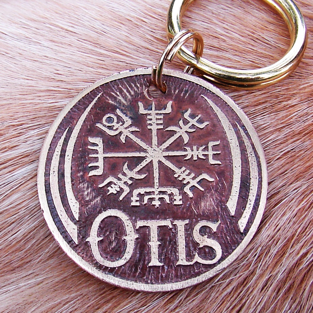Pet Tag, Custom Dog Tag, Pet ID, Viking Compass Vegvisir Etched Brass