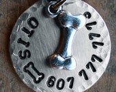 Dog ID Tag, Dog Tag  Pet Tag  Stamped Nickel Pet Tag with Bone Charm