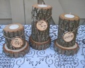 Rustic Wedding Decor Log Candle Holders Rustic Wedding Personalized 7 Hour Tealights