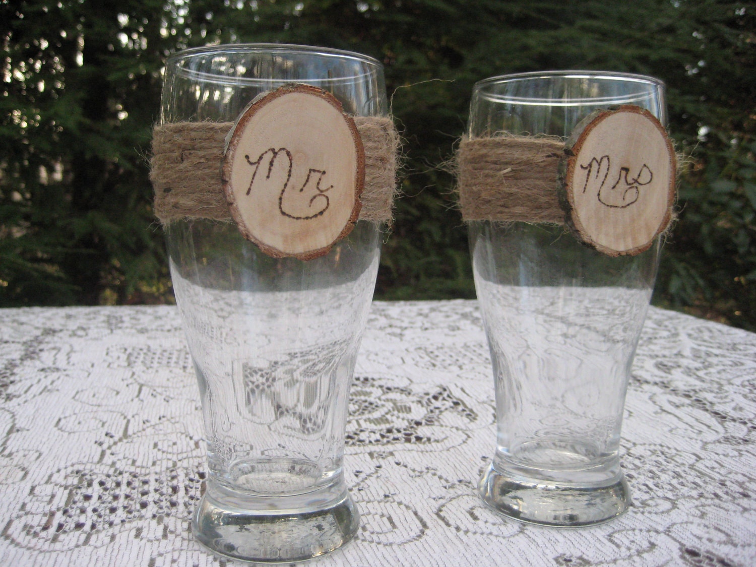 Rustic Wedding Mr and Mrs Beer Glasses Pilsner