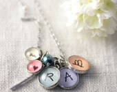 Monogram Cluster Necklace - "I Heart", 3 Monograms, Cluster