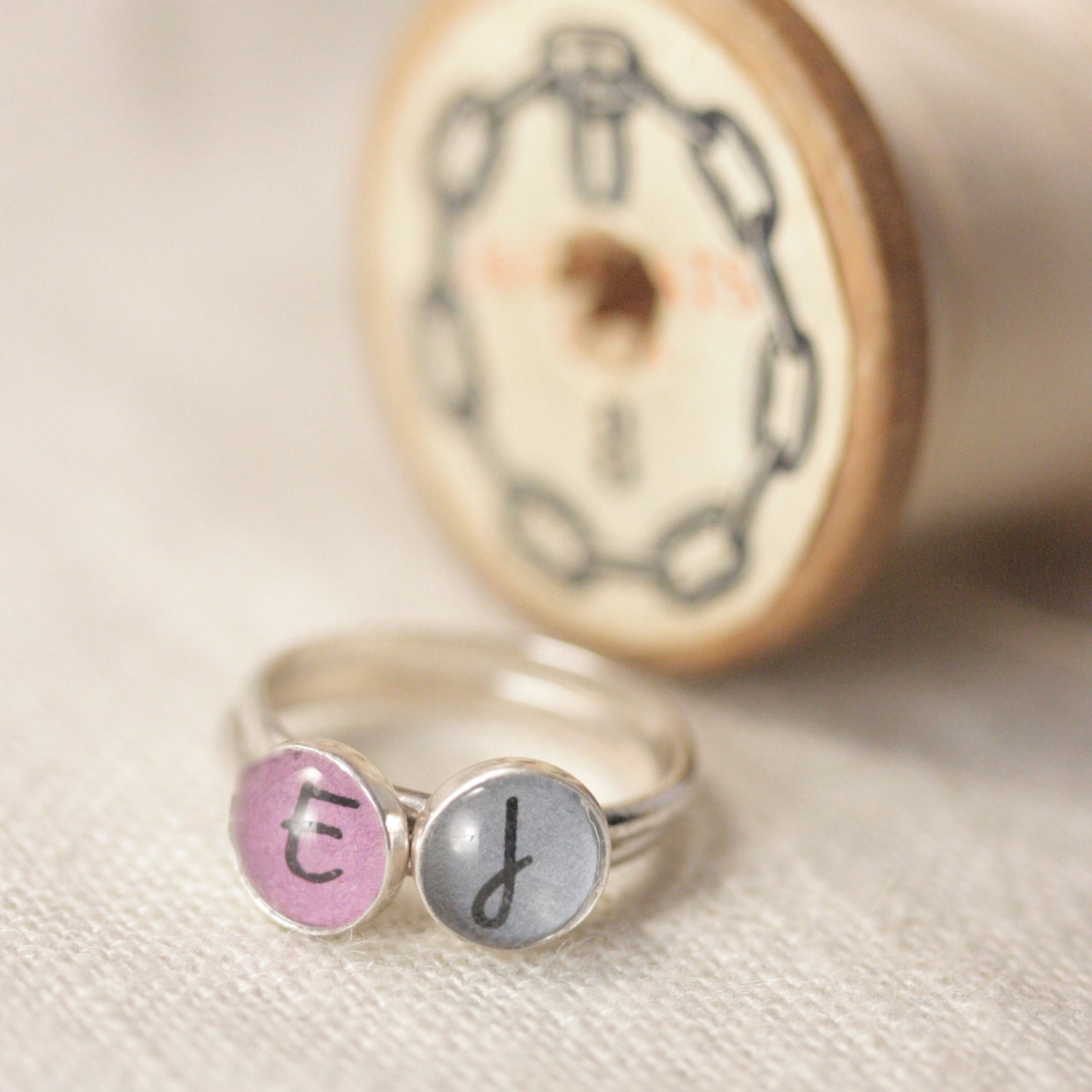Personalized Stacking Charm Rings - 2 Mini Monogram