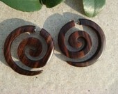 Fake Gauged Earrings Tribal Earrings - LARGE SPIRALS salvaged wood - elegant pierced stud post