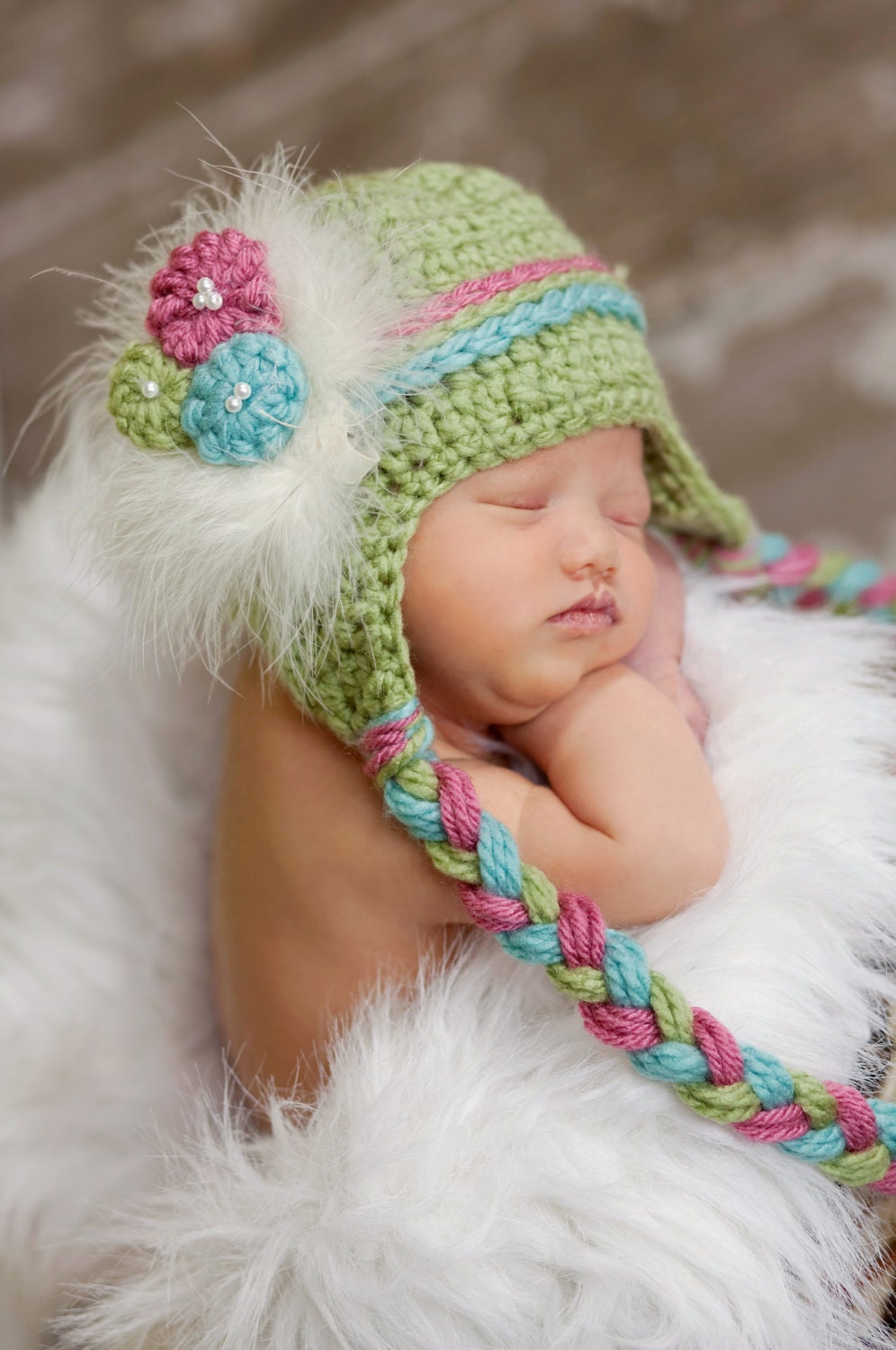 Newborn Baby Girl Earflap Beanie