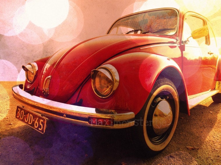 VW Bug Volkswagen Beetle Photo - Red VW Car - Fine Art Photography - Original Signed Art 8x11.5 - Red Ruby
