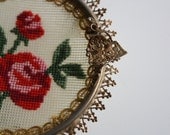 Vintage Cross Stitch Rose Ashtray Trinket Dish Jewelry Holder Soap Dish